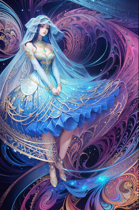 (masterpiece, top quality, best quality, official art, beautiful and aesthetic:1.2), (1girl:1.3), extremely detailed,(fractal art:1.2),colorful,highest detailed,(zentangle:1.2), (dynamic pose), (abstract background:1.5), (treditional dress:1.2), (shiny ski...