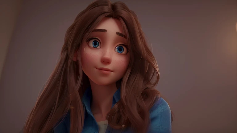 (best quality,8k,highres,masterpiece:1.2),blue-eyed woman with long hair,soft portrait,beautiful detailed lips,detailed facial features,vivid blue shirt,woman in her early 20s,looking away from the camera,faded brown hair color