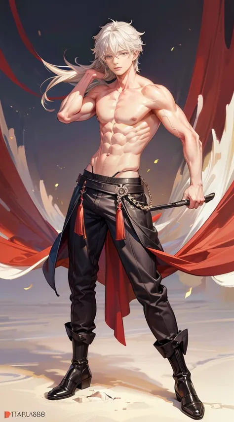 (masterpiece,best quality,8k,ultra-detailed:1.5),ultra realistic,solo standing male,muscular,handsome,(((perfect face,perfect eyes))),(topless),anime style,illustration,(underwear,big bulge),realistic shade,sharp,detailed beautiful face and eyes,perfect bo...