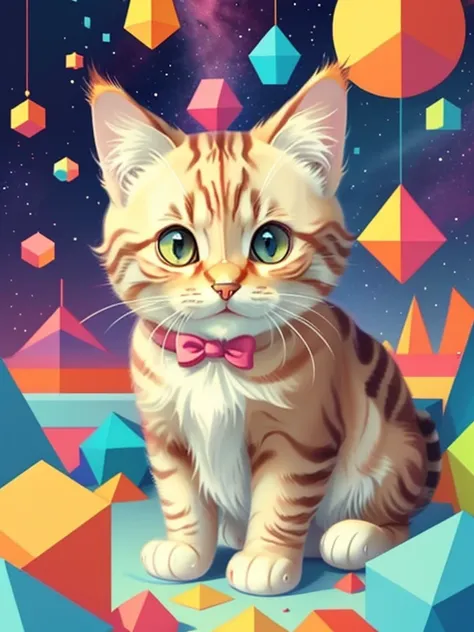 (gato tabby), Munchkin ,Geometric multidimensional wall portrait, livro de arte, Tchibi,
Yang08k, Beautiful, colorido,
Obras, of the highest quality, best quality, arte oficial, Beautiful and Aesthetic,