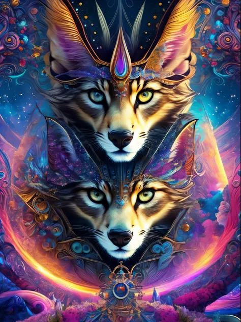 only a big Furry face in center in a psychedelic and surreal spiral world, ultra-detailed, with vibrant colors and lighting effects, creating a masterpiece with 8k and 4k resolution. Furry is depicted with intricate details, merging with the surroundings s...