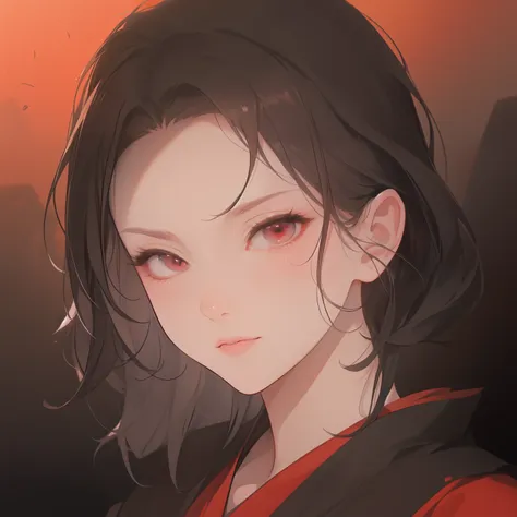 a close up of muzan kibutsuji (genderbender) with a red shirt and black hair, anime style 4 k, stunning anime face portrait, bea...