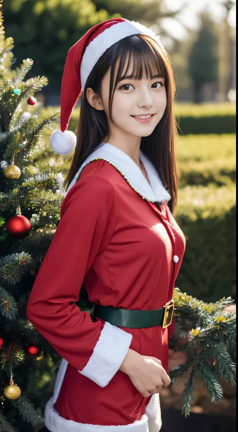 1girl in, (sixteen years old),Japan gravure models, (cute like an idol:1.2), a beauty girl, discreet breasts, Clean facial skin, shyly smile, A sexy, Erotic feeling, (japanese high school uniform with sailor collar:1.0), (Sexy Santa Claus Costume:1.2),full...