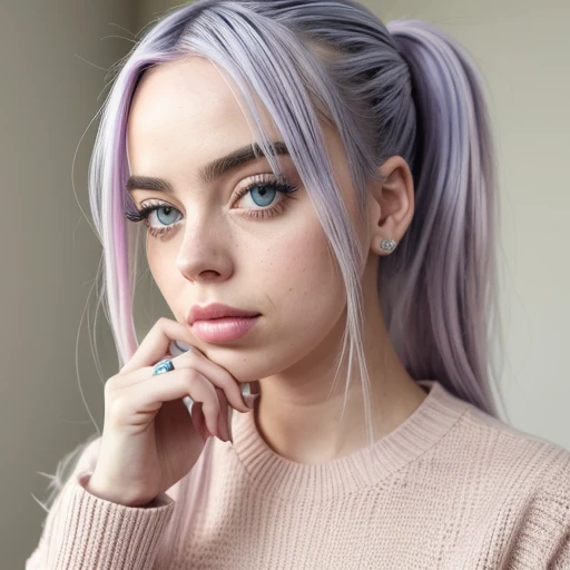 Billie Eilish, lipstick, eyeliner, eyeblush, cheekblush, pretty, cute, adorable, soft smile, random hairstyle, random outfit