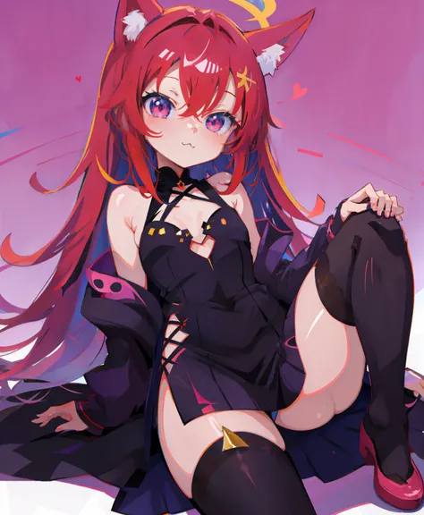 Chica anime con pelo rojo y cuernos sentada en el suelo., rias gremory, Chica de anime demonio, seductora chica de anime, linda catgirl de anime, succubus in tight short dress, Lindo anime waifu en un bonito vestido, Tendencias en ArtStation Pixiv, (Chica ...