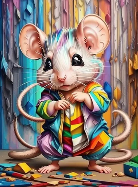 (cute baby rat),(melhor pose),(best angle), (better expression), Eduardo Kobra acolchoamento ,multidimensional geometric wall PORTRAIT, arte, Chibi,
Yang08k, lindo, Colouring,
Primary works, qualidade superior, melhor qualidade, Arte Oficial, Beautiful and...