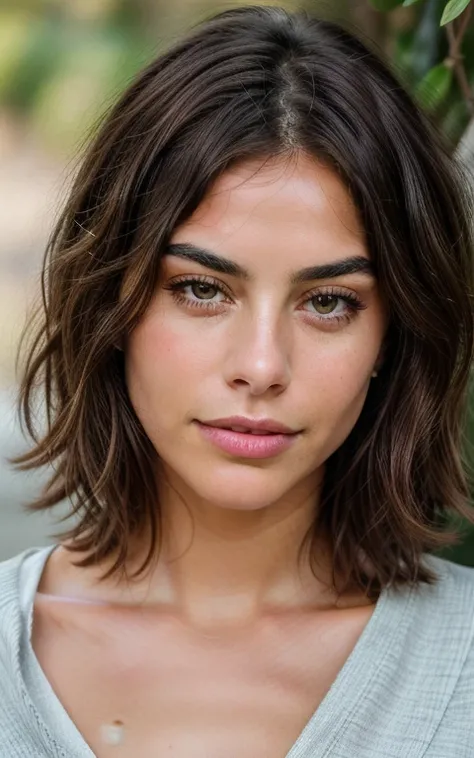 [Lorenza Izzo], cute beautiful brunette, portrait, front facing, very detailed, 22 years old, flirty face, short hair, brown eyes, high-res, masterpiece, best quality, intricate details, highly detailed, sharp focus, detailed skin, realistic skin texture,d...