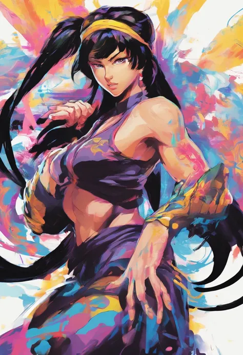 （Black light art：1.4），Chun- li，closeup cleavage，The eyes are sharply focused，high saturated，hight contrast，vivd colour，mysterious hallucination，ultra - detailed，ultraclear，hyper-detailing，tmasterpiece