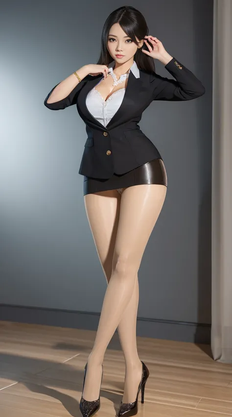 Elegant upper class elite secretary wearing business shirt, at park, Wear pantyhose、Wear high-end high heels、 Girl in shirt,, merchant, Wear a tight shirt and a tight miniskirt, Young woman in tight shirt, Original full body photo, (8K、top-quality、tmasterp...