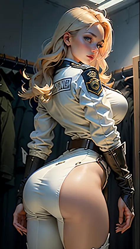 Beautiful woman with detailed defined body, role-play using German Deutsche Rapid Troops, wearing German Deutsche Rapid Troop costume, big breasts, thin waist, plump buttocks