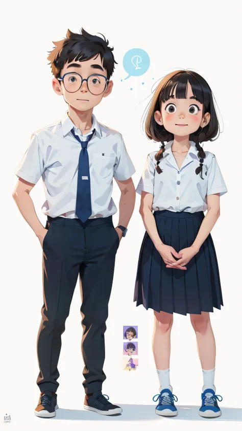 meninos e meninas animados em uniformes escolares, um ao lado do outro, usando uniforme escolar, usando uniforme escolar, Uniformes JK, Uniforme escolar, wearing japanese school uniform, Uniforme azul, uniforme branco, Japanese school uniform, magical scho...