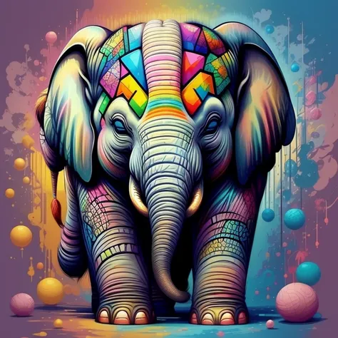 (cute baby elephant),(melhor pose),(best angle), (better expression), Eduardo Kobra acolchoamento ,multidimensional geometric wall PORTRAIT, arte, Chibi,
Yang08k, lindo, Colouring,
Primary works, qualidade superior, melhor qualidade, Arte Oficial, Beautifu...