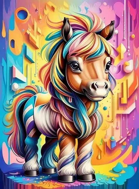 (cute baby pony),(melhor pose),(best angle), (better expression), Eduardo Kobra acolchoamento ,multidimensional geometric wall PORTRAIT, arte, Chibi,
Yang08k, lindo, Colouring,
Primary works, qualidade superior, melhor qualidade, Arte Oficial, Beautiful an...