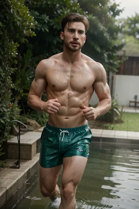 chris evans, showering, sixpack, only wears wet boxershorts, running water, frog perspective