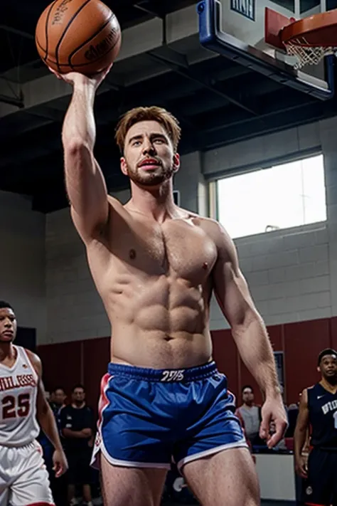 chris evans as a shirtless basketball player