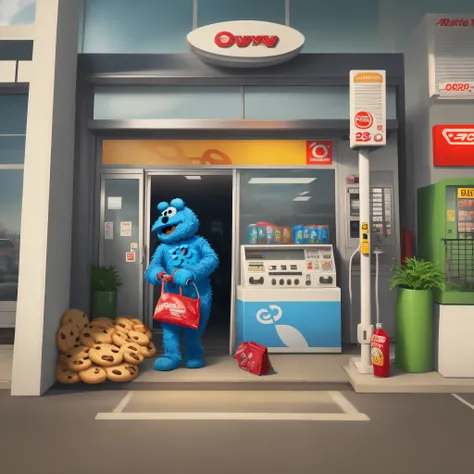 CCTV footage of Cookie Monster robbing a gas station