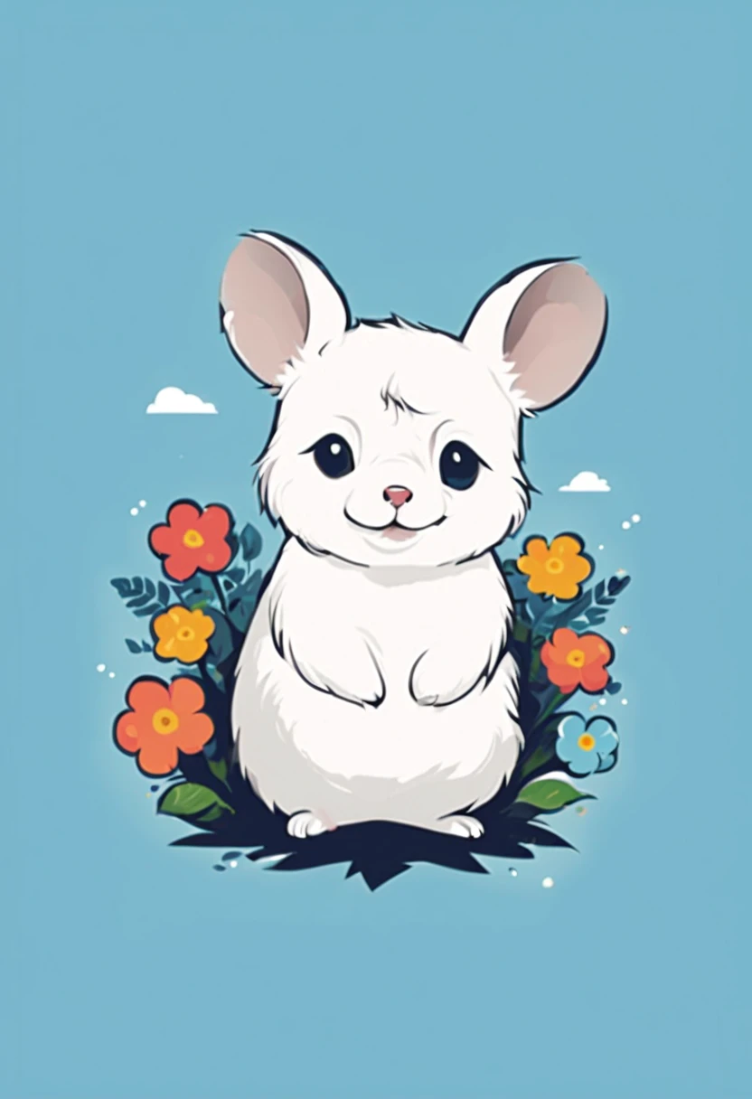 Vector Design, TShirt design, Line Art T – Shirt, Retro, Flowers, Chinchilla , Cartoon, vintage, trendy, 2d, vector, flat, no mockup, no background