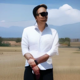 arafed man in white shirt and sunglasses standing in a field, with a cool pose, wearing white shirt, mid shot portrait, riyahd cassiem, wearing in shirt, full body photogenic shot, assamese aesthetic, inspired by Bikash Bhattacharjee, mohamed chahin style,...