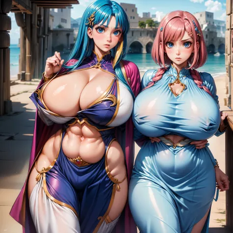 Adult woman 40 years old, en bragas azules y sujetador, Cabello largo y dorado, Agua baja, Cintura delgada, pechos enormes, Cofre enorme, Oppai Relationship, cuerpo entero de pie en la puerta del dormitorio, Anime de los 80, Anime retro de los 80