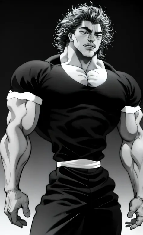 baki hanma, anime, musculoso com camisa apertada, cabelos pretos, caidos, pinta ao lado da boca, baki, hanma, manga, hd, altos d...