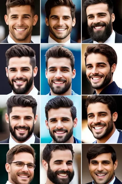 Multiples personas en cada imagen que esten sonriendo o no, quiero que sean hombres