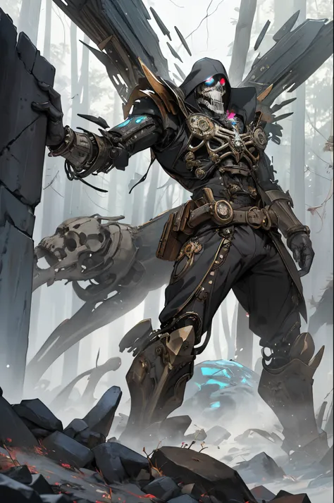 One of the mechanical(steampunc), whose name is "Bone Reaper", has a body, made of crystalline rock particles and has the ability to summon shaking skeletons from the surrounding area. Guided by incomprehensible magic spells, he makes the dead remains stan...