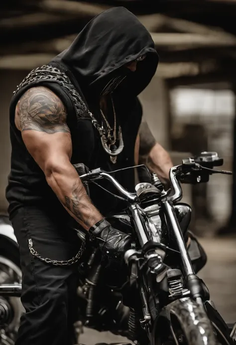 A photo of Reaper conducting a weapons training session with gang members,original,Jason “Reaper” Donovan was an imposing figure, standing at 6’5” with a muscular build, embodying the quintessential outlaw biker. His body was adorned with tattoos, each sym...