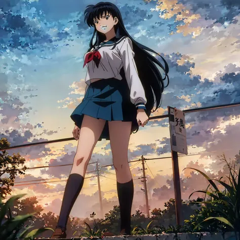 best quality, masterpiece, hd, kagome higurashi, 1girl, school uniform, standing, full body, young girl, full body , ((anime)), ...