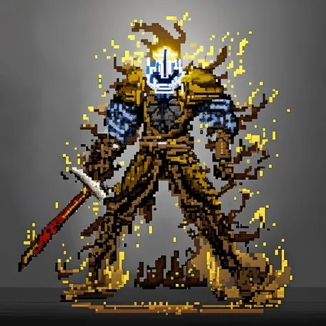 um close de uma imagem em estilo pixel de um cavaleiro com uma espada, Estilo de Arte Dark Souls, arte detalhada do pixel, Esquema de cores de Dark Souls, arte do pixel, Pixel Art Sprite, pixel art detalhado, Estilo Dark Souls, #pixelarte, # pixelarte, no ...