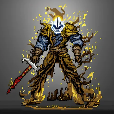 um close de uma imagem em estilo pixel de um cavaleiro com uma espada, Estilo de Arte Dark Souls, arte detalhada do pixel, Esquema de cores de Dark Souls, arte do pixel, Pixel Art Sprite, pixel art detalhado, Estilo Dark Souls, #pixelarte, # pixelarte, no ...