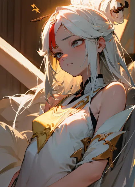 （（tmasterpiece，Best quality））Original God gazes at the light，独奏， Ultra-detailed eyes，Full body photo，exposed bare shoulders，校服，sleepy-eyed