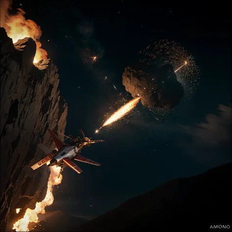 Meteorito cayendo a la tierra como una bola de fuego, realistic, hyper-real, cinematographic, entorno detallado, temible, muy realista