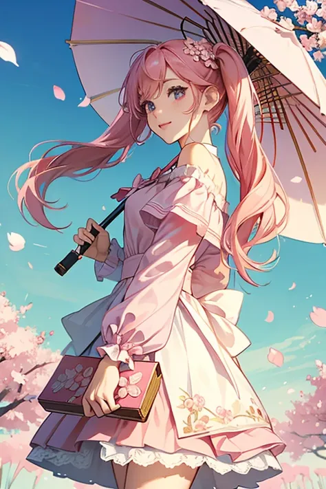 Cherry Blossom Cookie has long pink hair with two mini pigtails sticking out at the top that resemble cherry blossom petals. She wears a long sleeved white blouse with puffy shoulders and a bell-shaped, two layered skirt with the first layer being pink and...