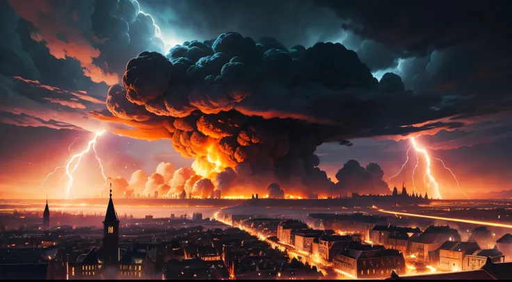 armagedon explosion above medieval city