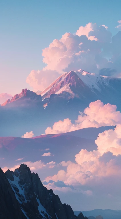 Pastel Mountain Range: Soft, pastel-colored mountains in the distance under a cotton candy sky.