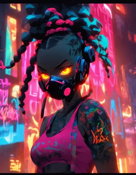 https://s.mj.run/s_RV85aYiU8 https://s.mj.run/pfoSgQXrkB4 dark skin woman, hip-hop revival, rap rebel, headphones,::4 (graffiti artist tagging a wall with her insignia in neon spray paint) rebellious, alluring, challenging, paint spray can, heaphones, gas ...