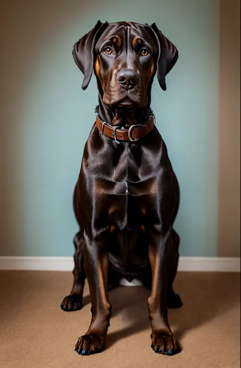 scooby doo, a brown great dane dog with a blue collar, full body portrait