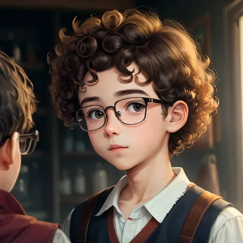 Glasses boy curly hair with fade in hair