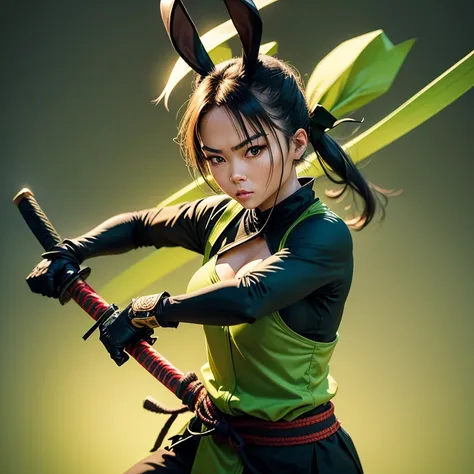 Katana,ninja,(with green handle),(with a green rabbit ornament)