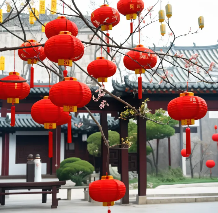 There are many red lanterns hanging on the trees in the yard, Red lanterns, Celebrating Chinese New Year in Shanghai, chineseidol, chinese lanterns, Chinese traditional, lanterns, Chinese heritage, Chinese architecture, Hang lanterns, Chinese art, Chinese ...