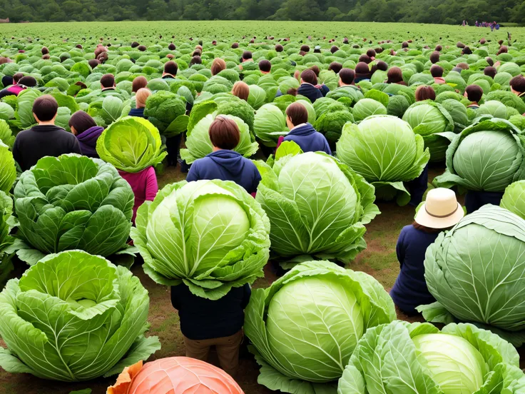 People worshiping giant cabbage