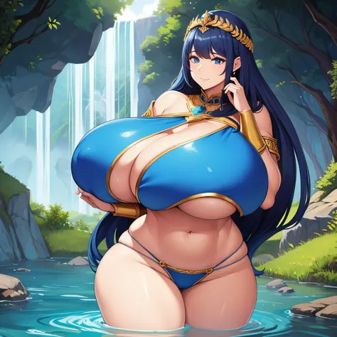 Goddess Of The Rivers, wide hips, thick thighs, bursting breasts, huge boobs, areola