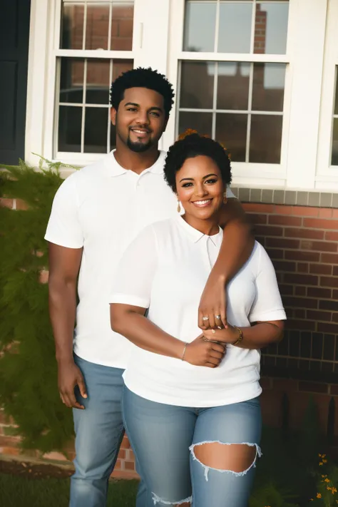 they are standing in front of a house with a brick wall, couples portrait, photo shoot, happy couple, couple portrait, mid portrait, scenic full shot, 1 / 4 portrait, commissioned, commercial photo, mid shot portrait, full protrait, taken in the early 2020...