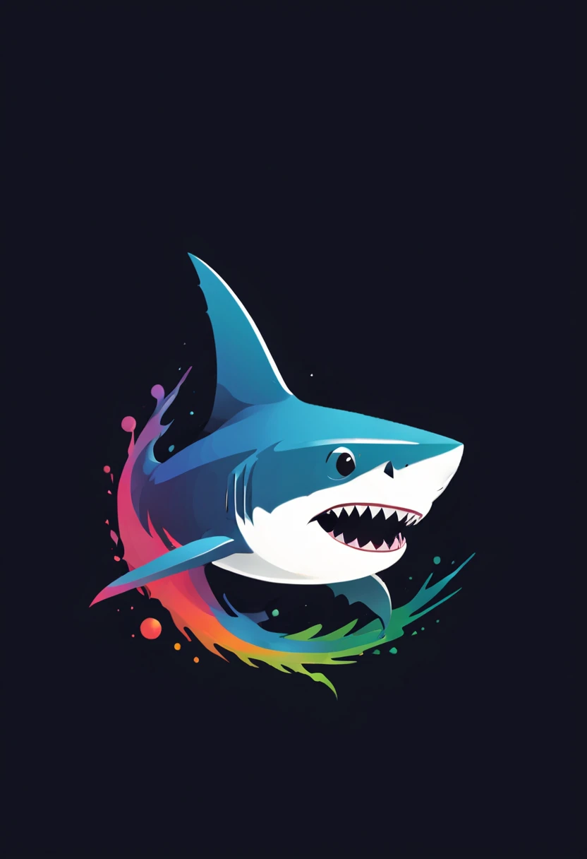 Colorful Logo, Shark head minimalist vector art logo illustration, Frontal, Magic, Crisp design, suave, monochrome color, Dark Magic Colorful Splash Painting, tshirt design, In the style of Studio Ghibli, The design must be vector art, Introduction to the ...