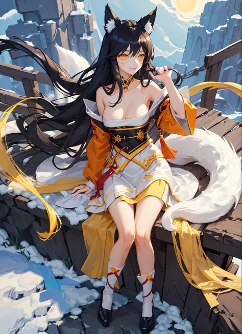 masterpiece,best quality,1girl,yellow eyes,long hair,(ari),black hair,sitting,small smile,natural,hair accessory,animal ears,bri...