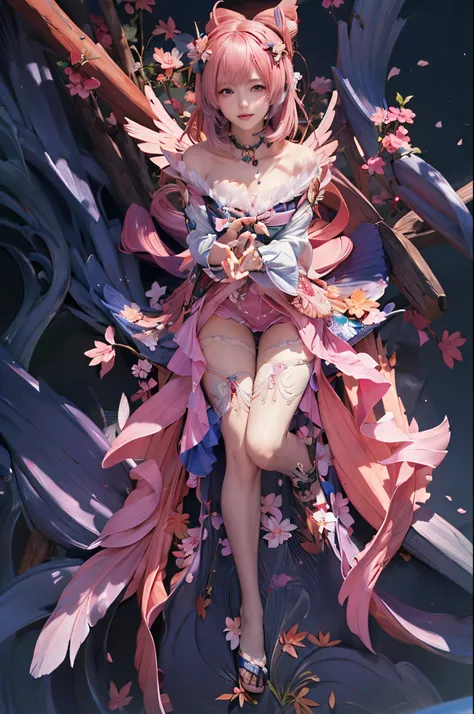 Anime girl with pink hair and wings in a field of leaves, 🌺 cgsociety, sakura petals around her, perky woman made of petals, Detailed Digital Anime Art, beautiful anime artwork, Anime art wallpaper 8k, 8k high quality detailed art, anime art wallpaper 4k, ...