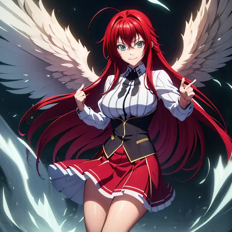 (((imagen perfecta))), (absurdos), 1girl, solamente, rias gremory, uniforme escolar, falda roja, mirando al espectador, they are...