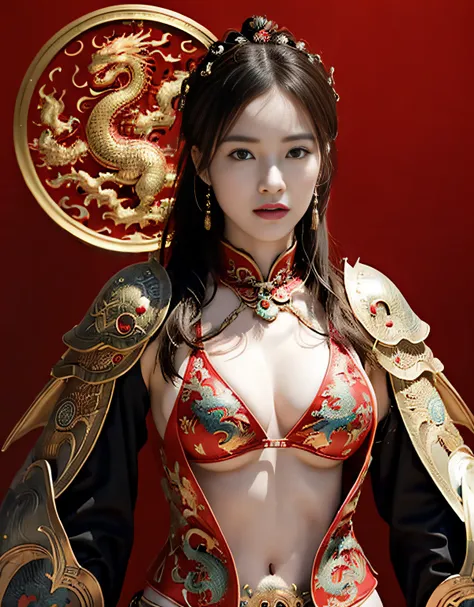 (photorealistic portrait, 8K High definition),最高品質、master-piece、超High resolution、(real light:1.4)、RAW photo、1 girl、(((chinese dragon background))),（The armor has beautiful patterns in every detail..）、(((Heavy breasts))),gleaming skin、(Im random..),(((Detai...