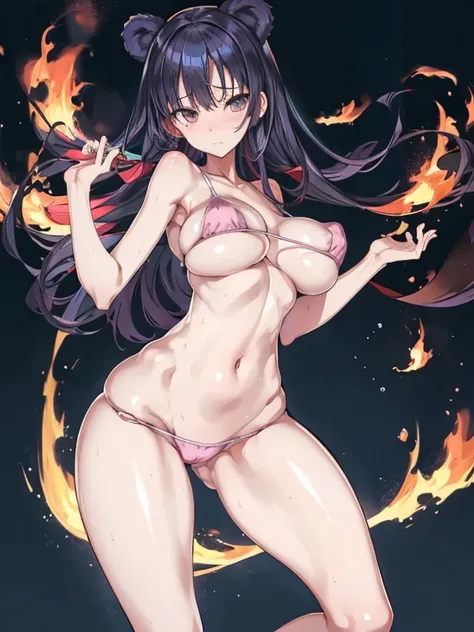 masutepiece,Best Quality,Ultra-detailed,High resolution,Unity 8k壁纸,super detailed skin,Cinematic lighting,Beautiful detailed eyes,Ideal ratio body proportions,(gigantic breasts:1.4), bikini of, underboob, Small bikini,((slim)), Thin, an hourglass figure, T...