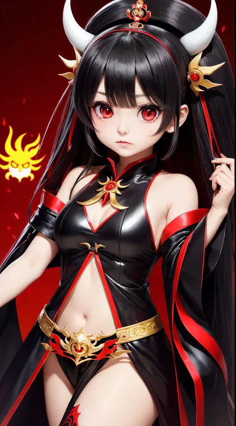 She is the demon god of King Enma、beautiful countenance、Red eyes、Big eyes、tchibi、Mega Mini、